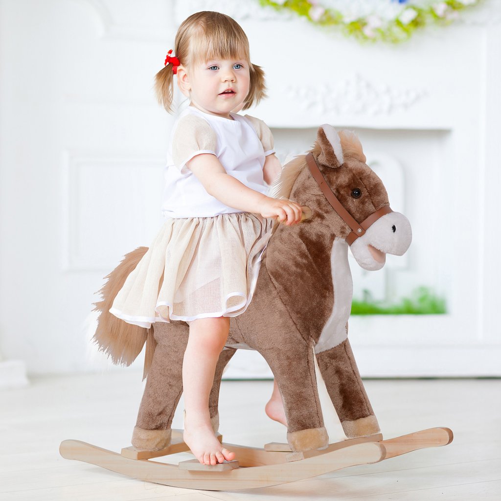 HOMCOM Kids Wooden Rocking Horse – Plush Ride-On Toy