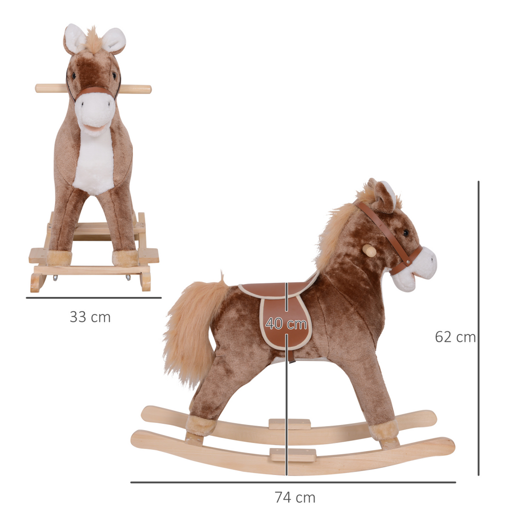 HOMCOM Kids Wooden Rocking Horse – Plush Ride-On Toy