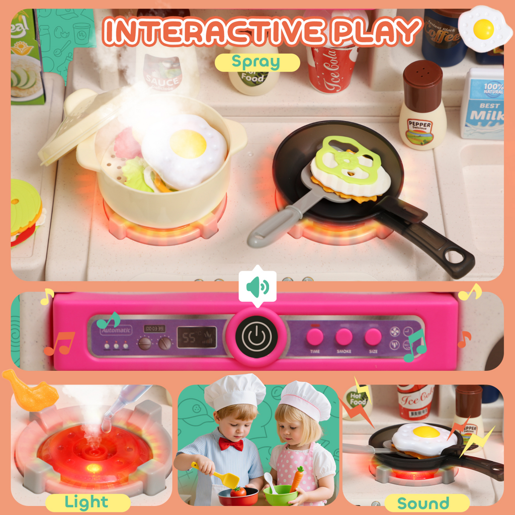 AIYAPLAY Pink Kitchen Pretend Play Set – Kids Role Play Toy