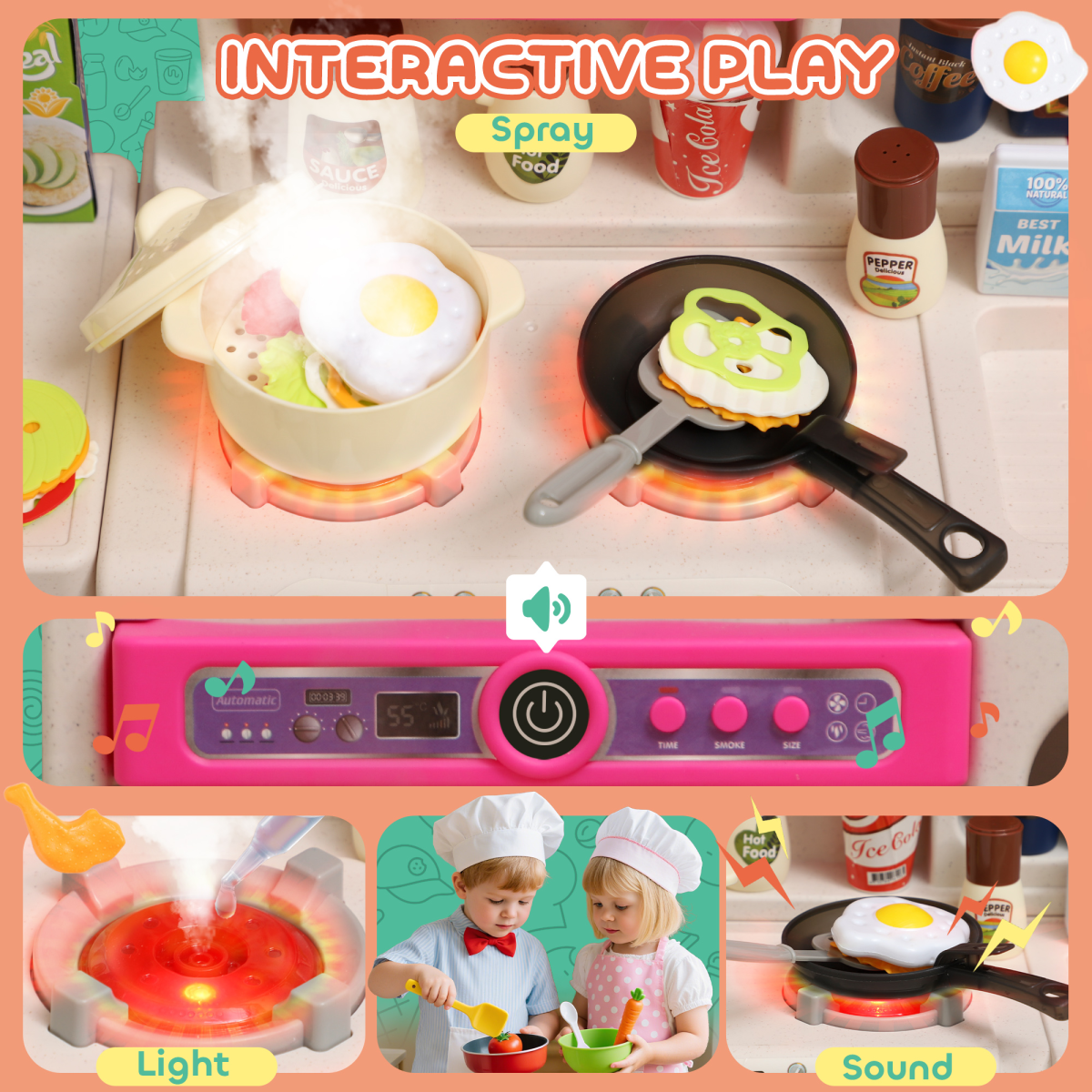 AIYAPLAY Pink Kitchen Pretend Play Set – Kids Role Play Toy
