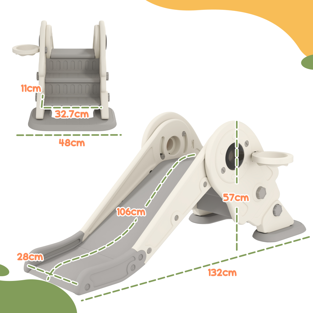 AIYAPLAY 3-in-1 Kids Slide – Climber & Basketball Hoop