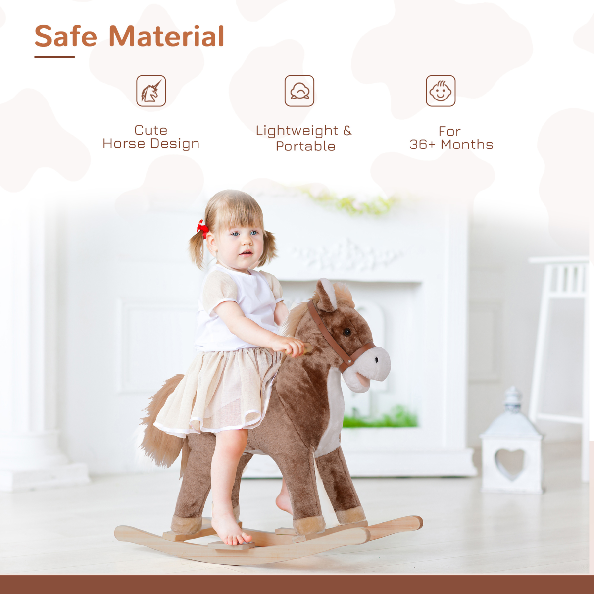 HOMCOM Kids Wooden Rocking Horse – Plush Ride-On Toy