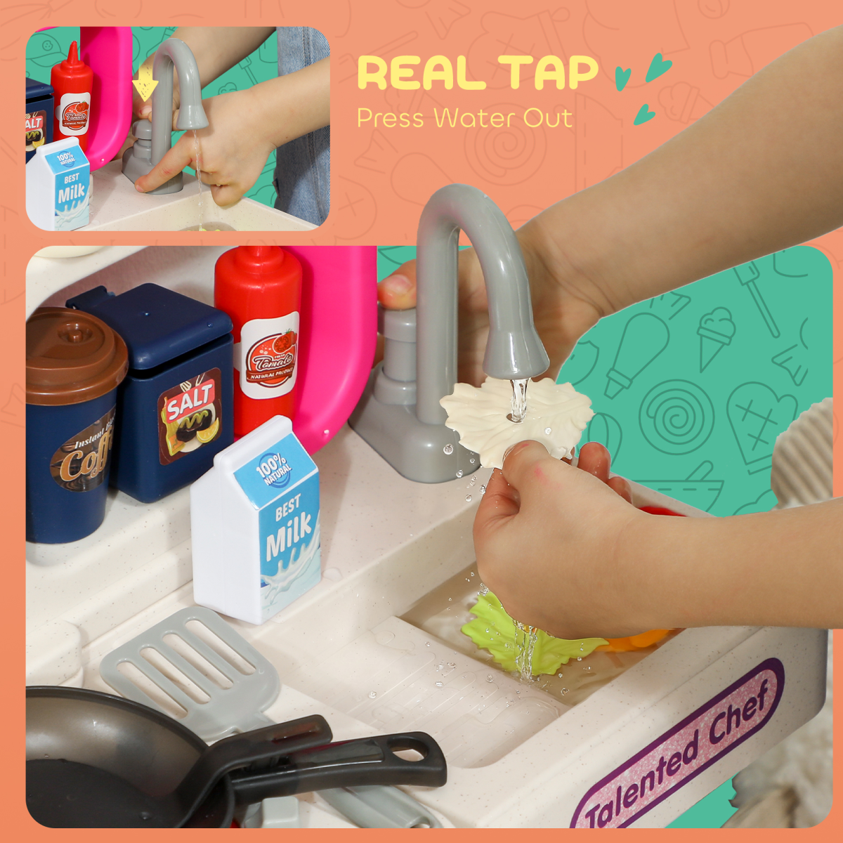 AIYAPLAY Pink Kitchen Pretend Play Set – Kids Role Play Toy