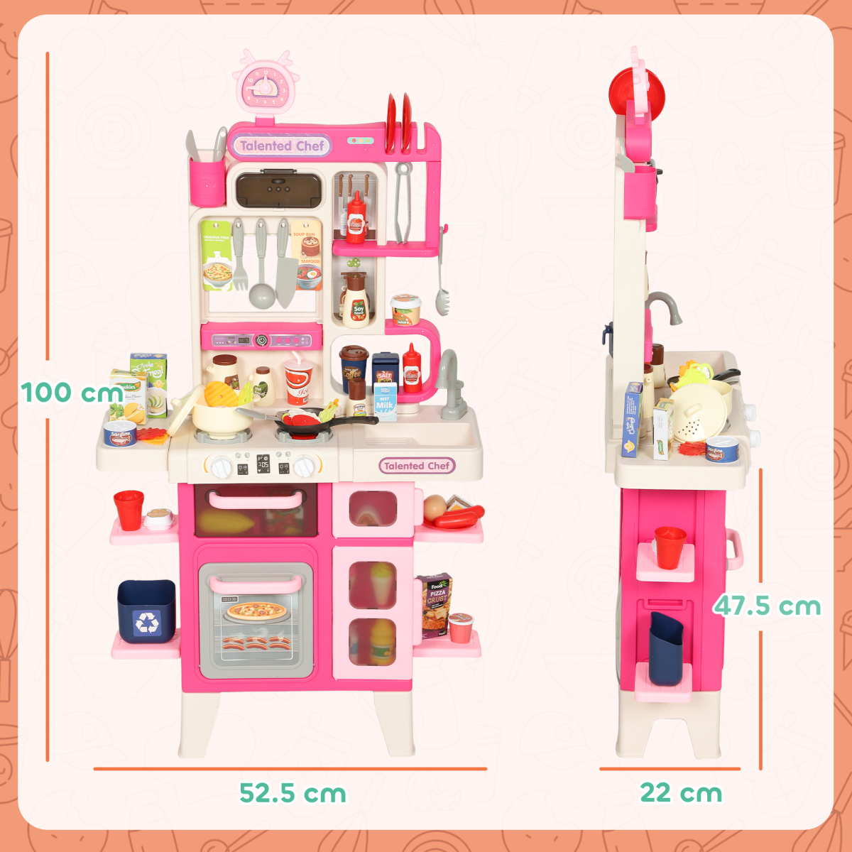 AIYAPLAY Pink Kitchen Pretend Play Set – Kids Role Play Toy