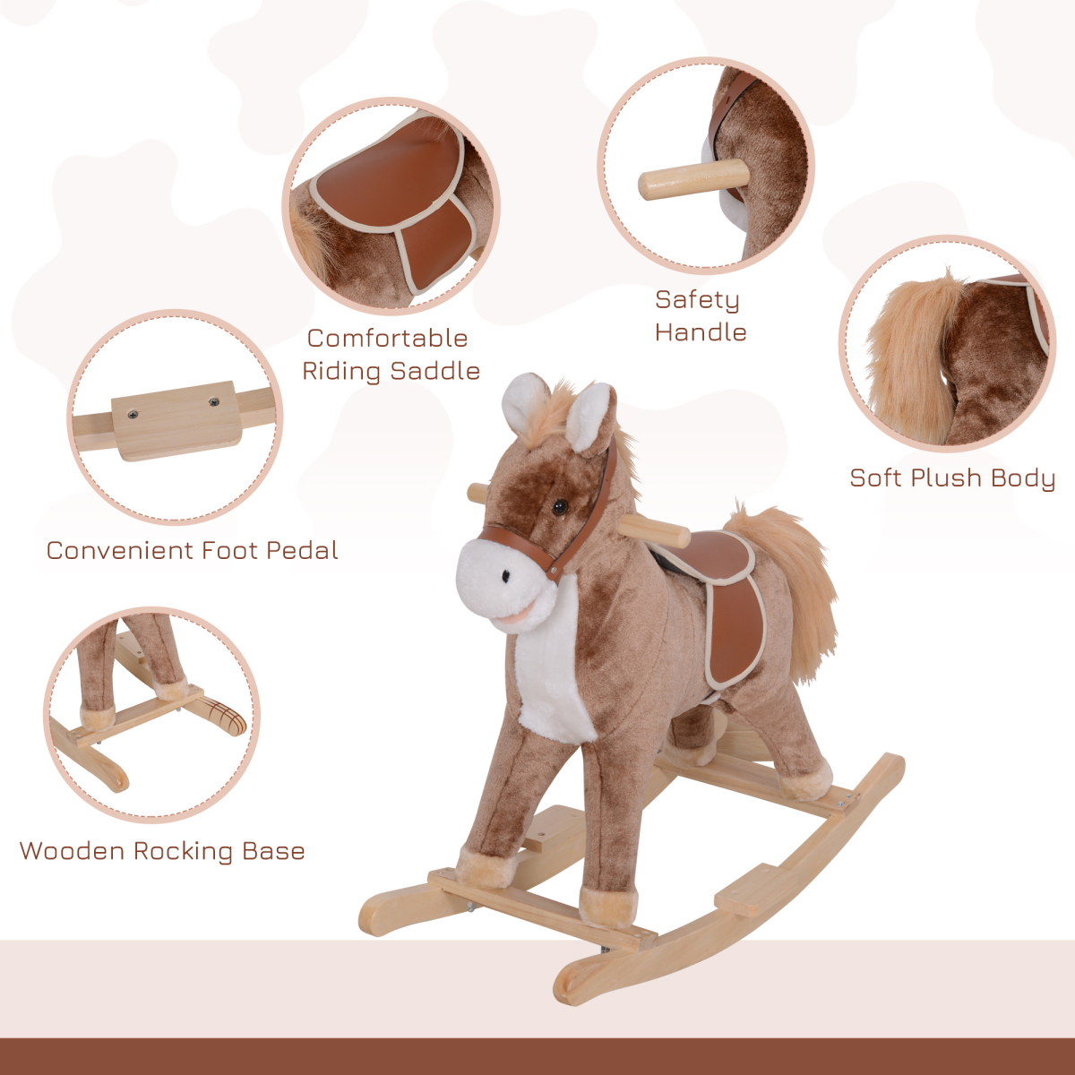 HOMCOM Kids Wooden Rocking Horse – Plush Ride-On Toy