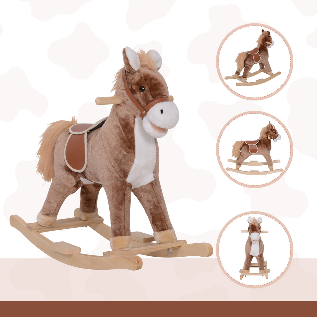 HOMCOM Kids Wooden Rocking Horse – Plush Ride-On Toy