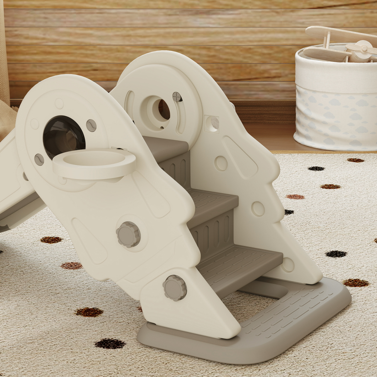 AIYAPLAY 3-in-1 Kids Slide – Climber & Basketball Hoop