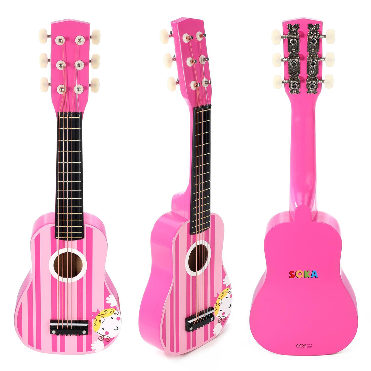 SOKA Wooden Pink Guitar – Musical Pretend Play Toy for Kids