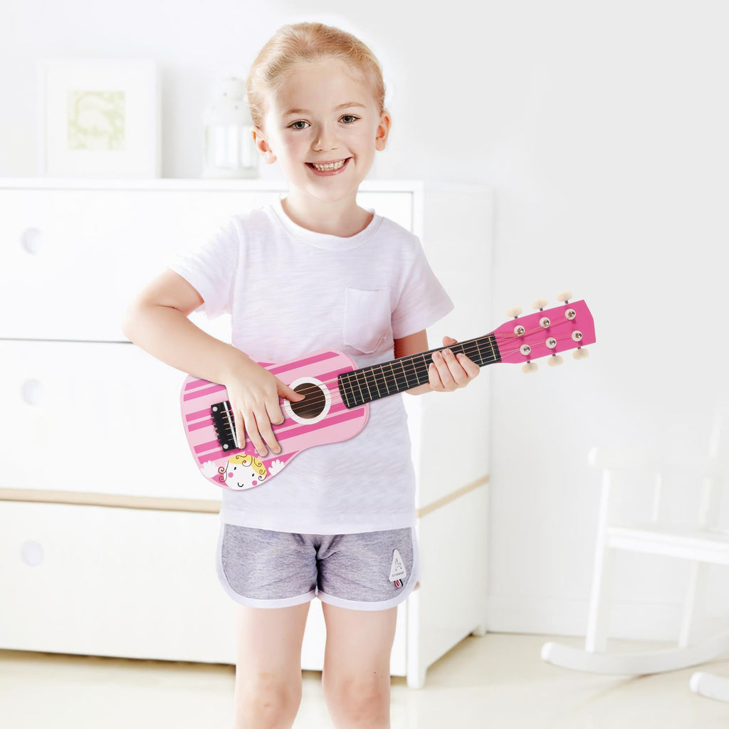 SOKA Wooden Pink Guitar – Musical Pretend Play Toy for Kids