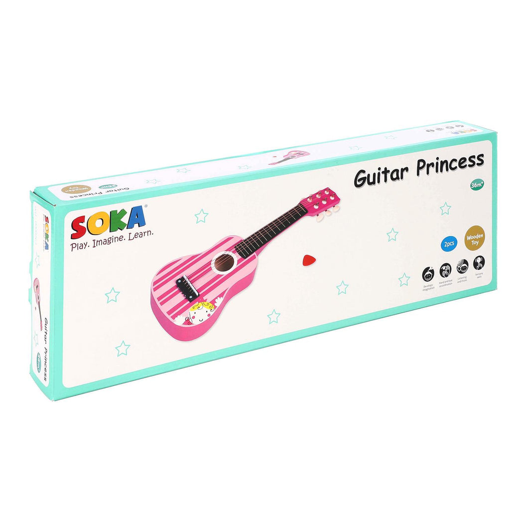 SOKA Wooden Pink Guitar – Musical Pretend Play Toy for Kids